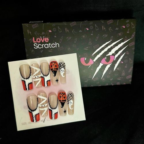 Love Scratch Orange Extra Long Hand-painted Press-on Nails Love Scratch Orange Extra Long Hand-painted Press-on Nails